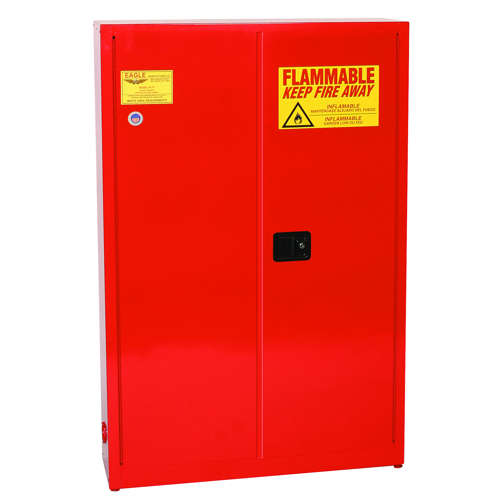 Eagle Aerosol Paint Safety Cabinet — 30 Gallon, 5 Shelves, 2 Doors, Manual Close, 18-Ga. Steel, Red, Model# PI77X